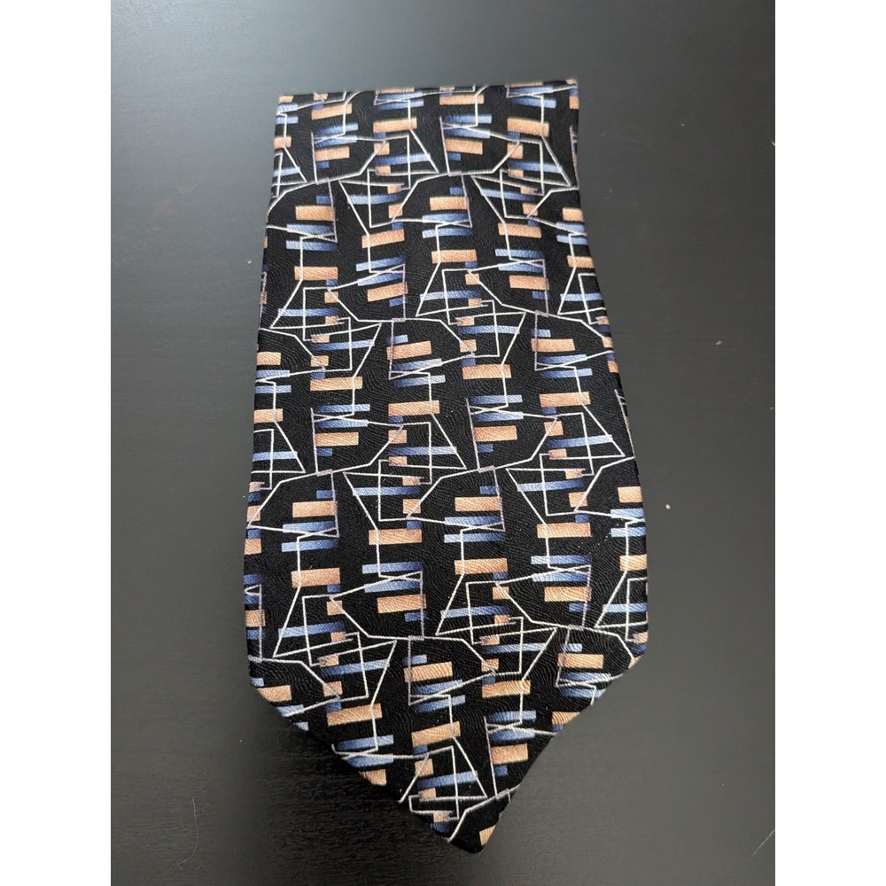 Vintage‎ Milano Abstract Silk Tie Necktie Black Multicolor 58" USA Made